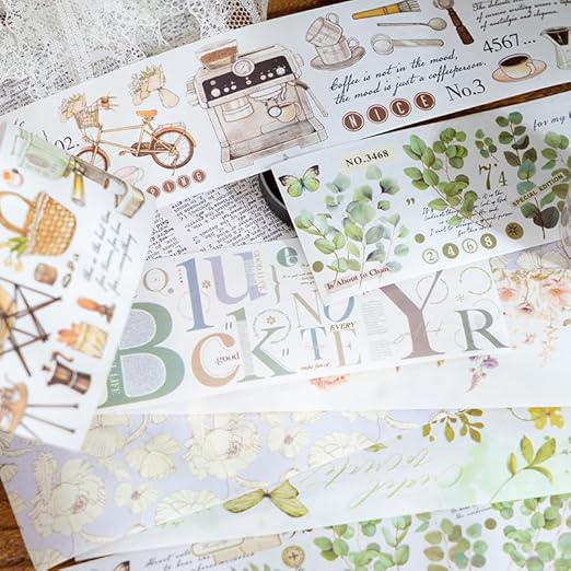Alideco 6pcs Decorative Adhesive Tapes Fresh Literary Girl Botanical Flower Landscape PET Tape Great for Bullet Journal Supplies, Arts, Scrapbook, DIY Crafts, Planners (wujinglianxia)