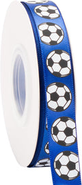 Soccer Ribbon,5/8-Inch x 25-Yard,White/Blue,Use for Team Hair Bows,Wreath,Sport Lanyards,Gift Wrapping,Party Decoration,All Crafting and Sewing (Blue, 25-Yard)