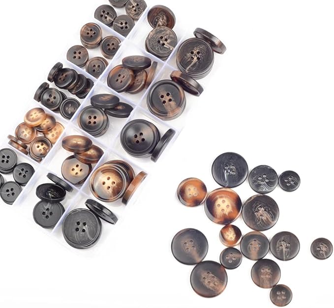 110Pcs Mixed Sewing Buttons, 4-Hole Craft Round Blazer Buttons, 5 Color 3 Size(15mm,20mm,25mm) Suit Coats Resin Button, Suitable for Variety Clothing Sewing, DIY Craft(Brown)