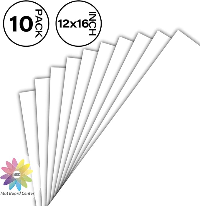 Mat Board Center, Pack of 10 12x16 White Uncut Mat Boards, Acid-Free Backing Matte Boards for Frames, Prints, Photos, Pictures