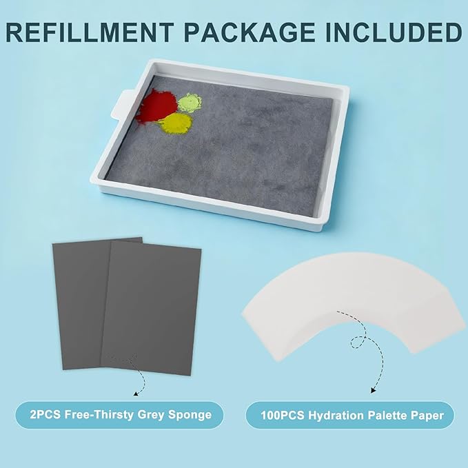 Wet Palette Paper and Sponge Refillment for 8.5in x 7in Wet Pallet Tray, Fit for Masterson sta-Wet Handy Palatte, Include 2 Sponges and 100 Palette Paper