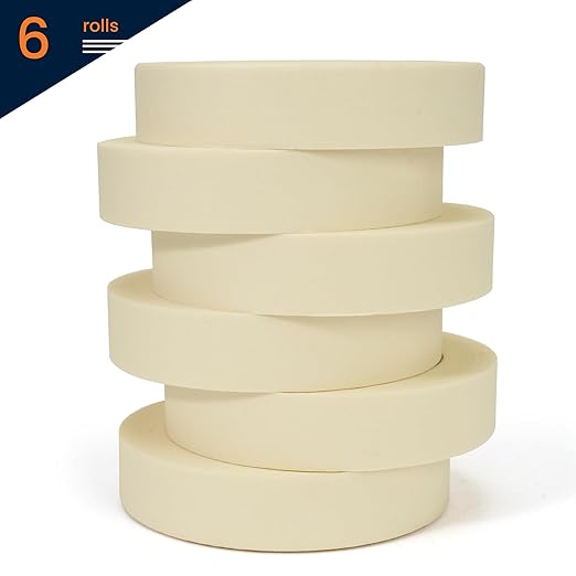 TAPEBEAR General Purpose Masking Tape 1 Inch x 60 Yards, Beige White Painters Tape for Painting, Labeling, DIY Arts Crafts, Home Office School Projects, 6 Rolls