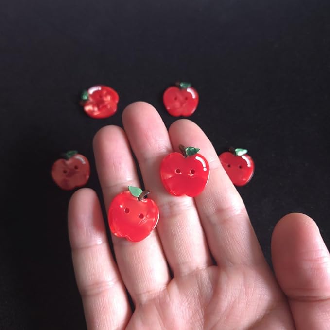 Cute Red Apple Buttons for Crafts,Acetate Button for Clothes,Cute Buttons for Sewing,Button Bulk,Pack of 6