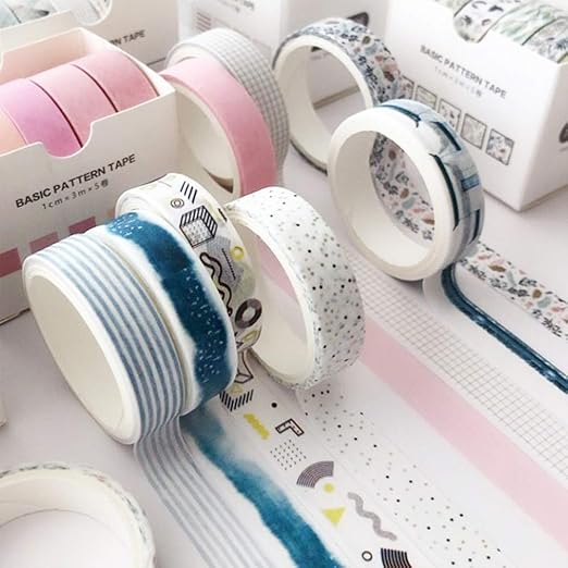 YUBX 5 Rolls Washi Tape Set Creative Basic Skinny Decorative Tapes for Arts, DIY Crafts, Journals, Planners, Scrapbooking, Wrapping (Sakura)