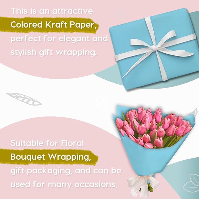 PerkHomy 48" x 1,440" (120') Light Blue Kraft Paper Roll for Craft Bulletin Board Paper Art Table Covering Crafting Gift Wrapping Bouquet Packing Parcel 80GSM 55LB (Light Blue, 48" x 120')