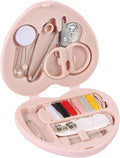 MIDELONG Heart Shaped Portable Travel Sewing Repair Kit - Mini Box with Threads, Scissors, DIY Hand Sewing Needles, Pink