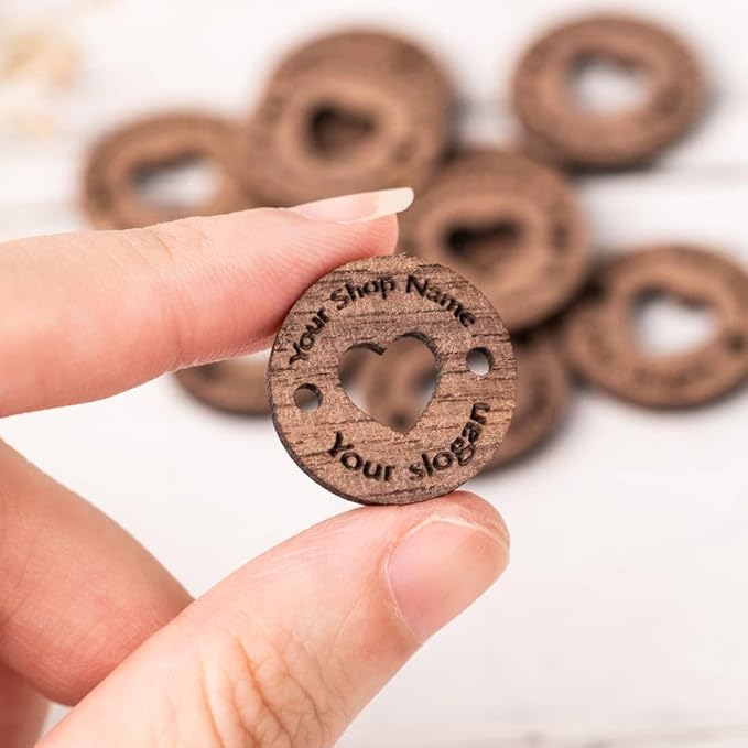 callie Personalized Wooden Clothing Labels Button with Your Name/Shop Name/Slogan, Handmade Tags Gift for Mother Grandma Crafts Knitting Sewing Crocheting Lovers