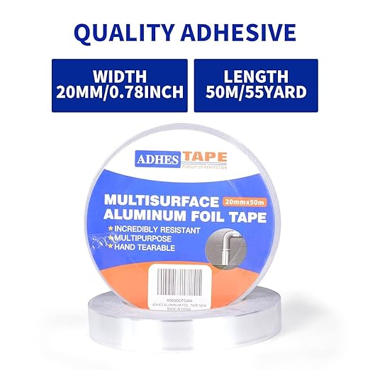 ADHES Foil Tape Aluminum Tape Heat Resistant Tape, Withstand from 80°C to 100°C, 10 Rolls x 0.78 Inch x 55 Yards, Metal Duct Tape for HVAC, Repair Sealing and Insulation, Total 360 Yards