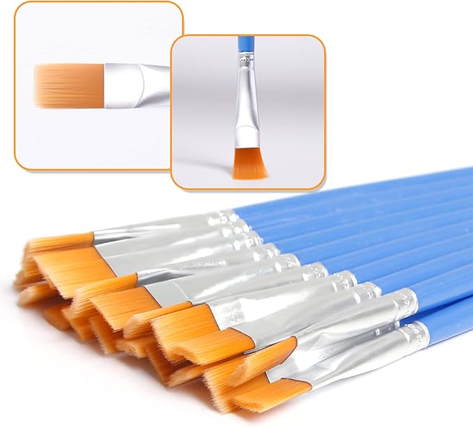 UPINS 30 Pcs 9mm Wide Flat Paint Brushes, Acrylic Small Brush Bulk for Detail Painting