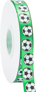 Soccer Ribbon,5/8-Inch x 50-Yard,White/Green,Use for Team Hair Bows,Wreath,Sport Lanyards,Gift Wrapping,Party Decoration,All Crafting and Sewing (Green, 50-Yard)