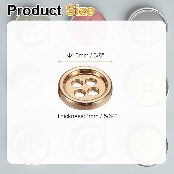 HARFINGTON 20pcs Metal Sewing Button, 10mm 4-Hole Round Suit Shirts Coats Clothes Sewing Buttons for Decoration Craft, Gold