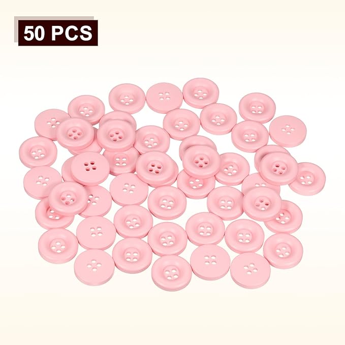HARFINGTON 50pcs Sewing Button 20mm (3/4 Inch) 4 Holes Resin Thickened Round Crafting Replacement Buttons for Clothing DIY Crafts Decoration, Pink