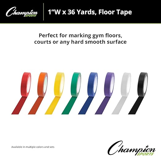 Champion Sports Vinyl Tape, 1” Wide x 36 Yards Long, Red - Durable Floor Marking Tape - Schools, Gyms, Restaurants