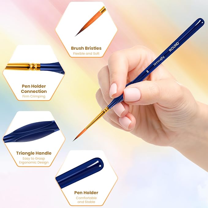 Miniature Paint Brushes Set 12pcs, Paint Brushes for Acrylic Painting, Art Supplies for Oil, Watercolor Detailing Models Rock Body Face Nail Drawing Artist Gifts, Triangular Handles Blue