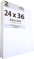 milo Stretched Artist Canvas | 24 x 36 inches | 2 Pack | 1.5” inch Thick Gallery Profile | 11 oz Primed Large Canvases for Painting, Ready to Paint Art Supplies for Acrylic, Oil …