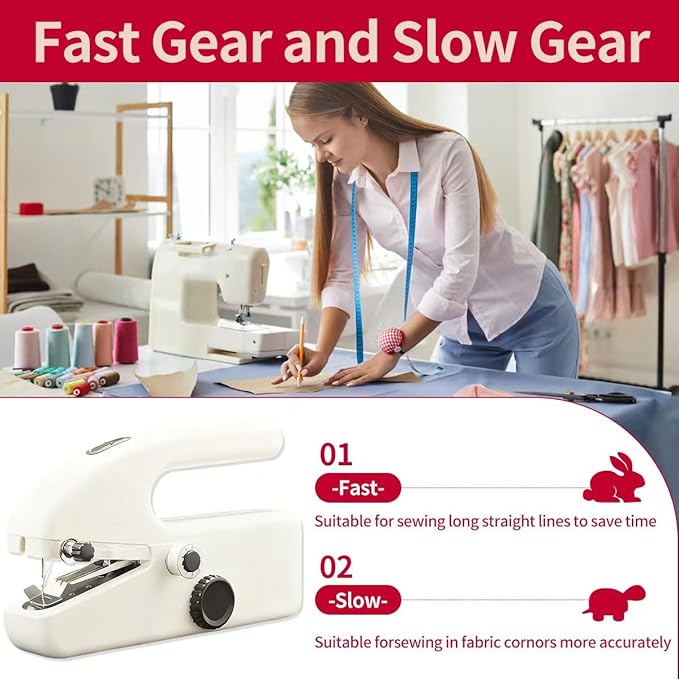 Handheld Sewing Machine with 8 Pieces of New Year's Fabric & 21 Sewing Accessories, Mini Sewing Machine for Beginners, Perfect Sewing Tool for 2026 New Year DIY Gifts, Decor & Clothing Repairs