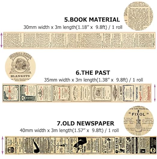 10 Rolls (Totally 98ft/30m) Vintage Washi Tape Set, Masking Tape Nostalgic Style Decor Sticker for DIY Craft Scrapbooking Bullet Journal Planner Gift Wrapping