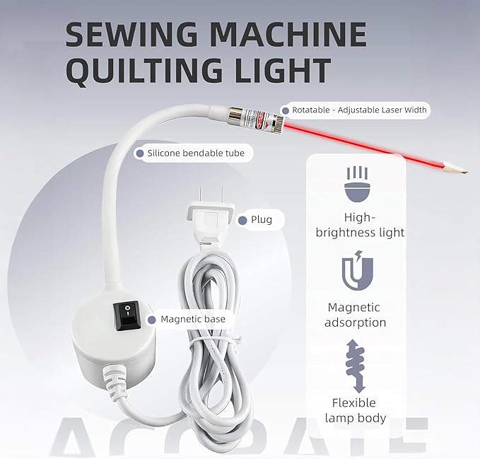 Magnetic Positioning Quilting Light for Sewing Machine | Adjustable Dot/Line/Crosshair Projection for Precision Stitching & Guide