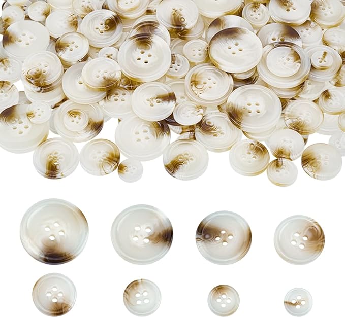 140PCS Mixed Resin Sewing Buttons Round 4 Holes for Sewing Clothes DIY Projects Painting Holiday Ornament Easter Egg Fillers Decoration 8 Sizes Mix