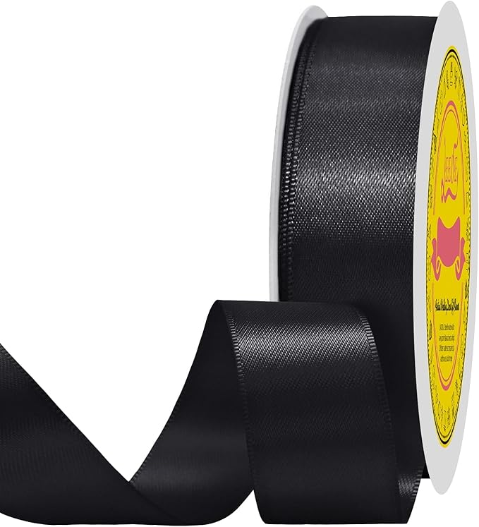 Double Face Black Satin Ribbon 7/8 inch X 100 Yards Polyester Black Ribbon for Gift Wrapping Very Suitable for Weddings Party Hair Bow Invitation Decorations and More