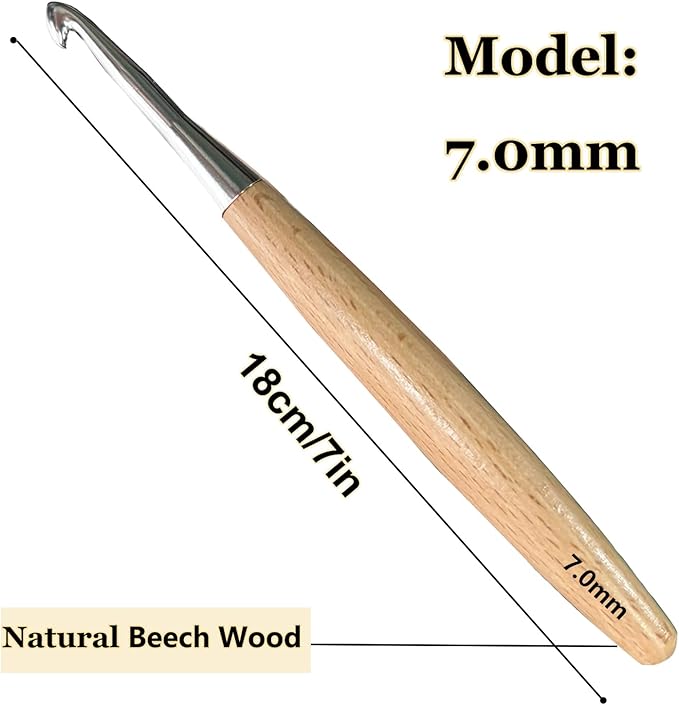 Beech Wood Crochet Hooks,7mm Ergonomic Handle Crochet Hook Hand DIY Comfortable Smooth Long  Crochet Needle for Crocheting Yarn and Beginners,Experienced Crochet Lovers