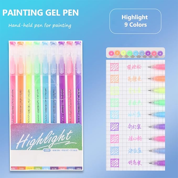 Gel Pens with Fine Point 0.6mm, 9 Colors Drawing Pencils for Adult Coloring Books Smooth Writing Pen Set for Journaling(Highlight Pastel)