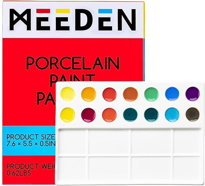 MEEDEN 22-Well Ceramic Watercolor Palette, Rectangle Porcelain Artist Paint Palette, 7.6'' × 5.5'' Ceramic Mixing Tray for Gouache, Watercolor, Acrylic Painting
