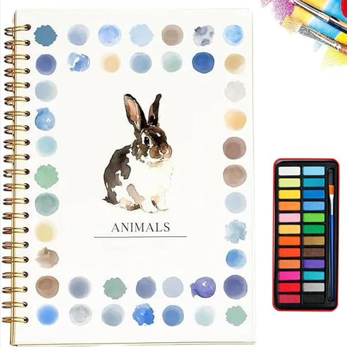Water Color Workbook, Beginner-Friendly Watercolor Workbook, Watercolor Books, Nature Scenes Paint Set Art Crafts, with 12/24 Colors Paint Set with Paint Brush (A,24 Colors)