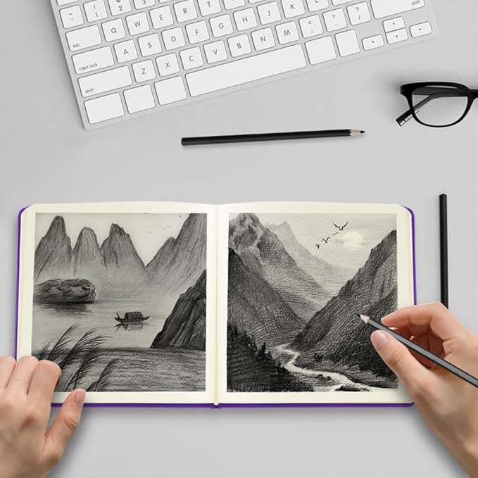 Square 5x5 inches 80gsm 96sheets/192 Pages Notebooks Blank Sketchbooks Travel Journal Pocket Hardcover Paint Writing Diary Memo Planner PU Leather Cover. Purple
