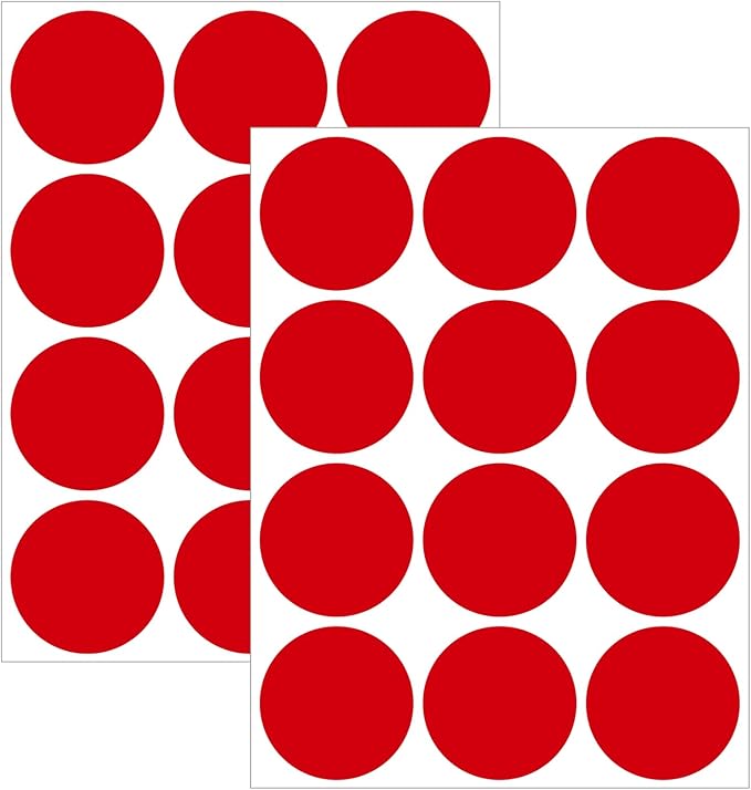 2" Round Large Colored Removable Stickers Labels - Red,Pack of 300