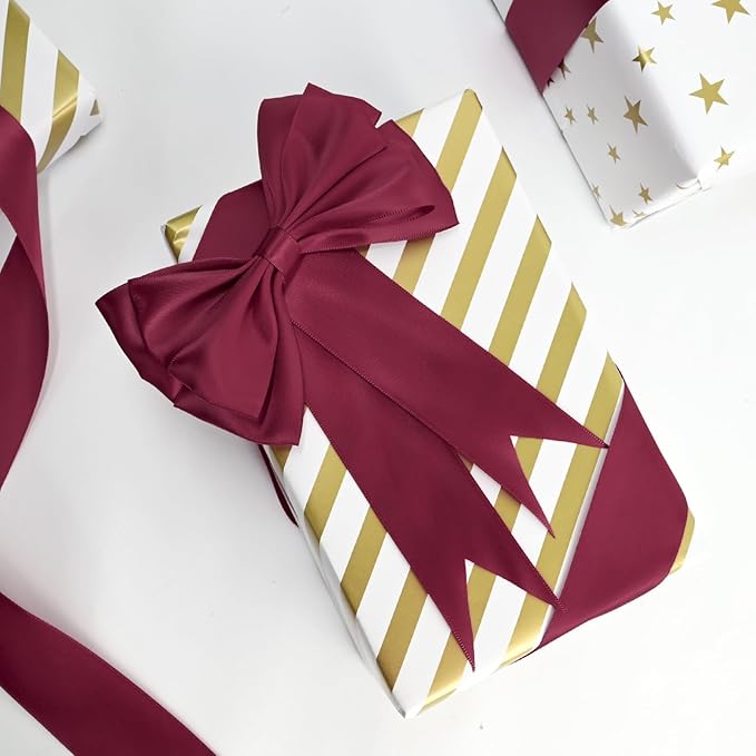 Double Face Wine Red Satin Ribbon 1-1/2 inch X 50 Yards Polyester Wine Red Ribbon for Gift Wrapping Very Suitable for Weddings Party Hair Bow Invitation Decorations and More