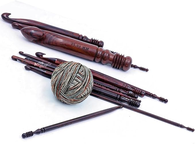 ArtsyCraftIn™ - Rosewood Jumbo Wooden Crochet Hooks Handmade 15 Sizes (Set 3.5 mm to 25 mm), Ergonomic Hooks for Arthritic Hands Yarn Craft,Knitting & Crocheting Needles | Only Crochets Hooks