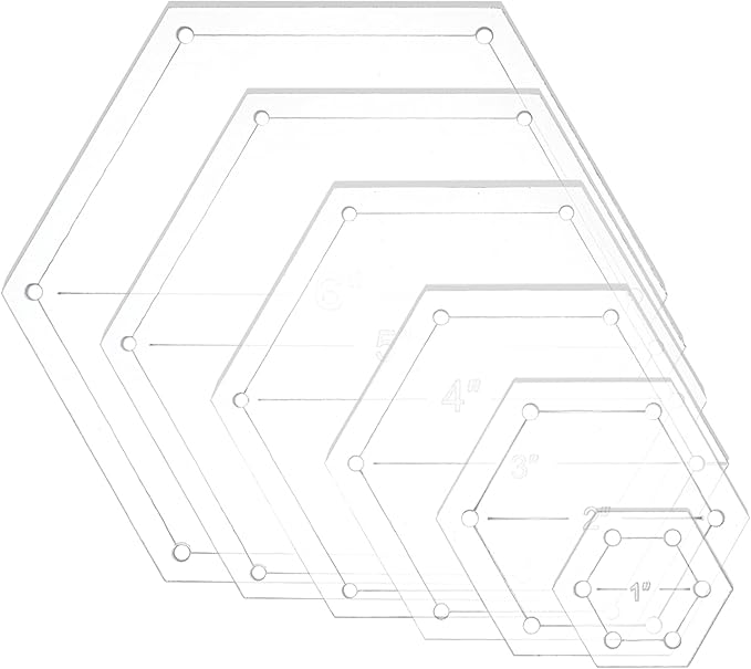 BENECREAT 6Pcs Mixed Sizes Hexagon Quilting Template Transparent Pressure Plate(Hole: 3mm) with 6 Mixed Size