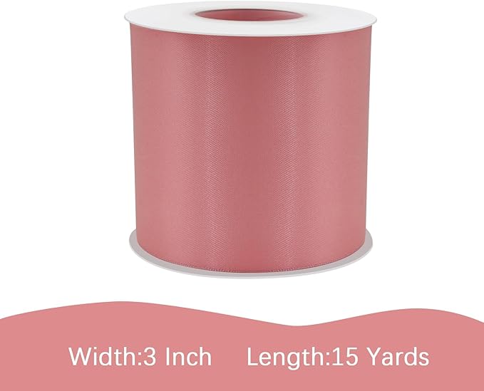 Dusty Pink Satin Ribbon 3 inch X 15 Yards Polyester Ribbon for Gift Wrapping Very Suitable for Weddings Party Hair Bow Invitation Decorations and More