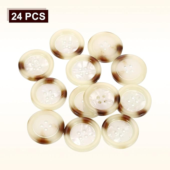 HARFINGTON 24pcs Sewing Button 28mm (1-1/8") 4 Holes Resin Round Buttons Craft Sewing Accessories for Clothing DIY Crafts Decoration, White