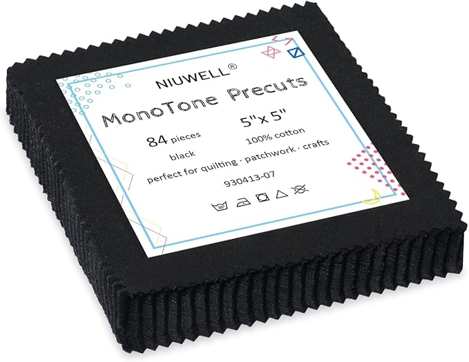 84 Pieces 5″ Pre-Cut Black Cotton Fabric Squares — Charm Pack Quilting Fabric