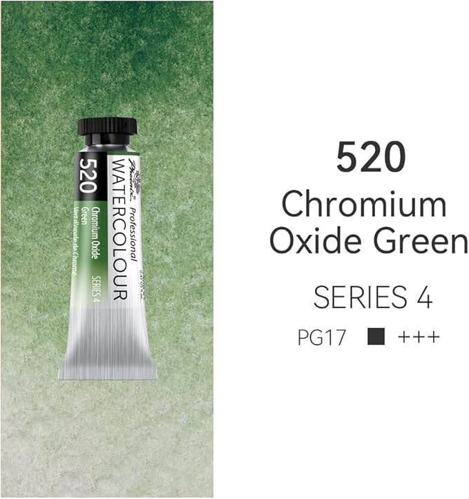 PHOENIX Professional Watercolor Paint Single Tube - 0.47 Fl Oz / 14ml - Chromium Oxide Green