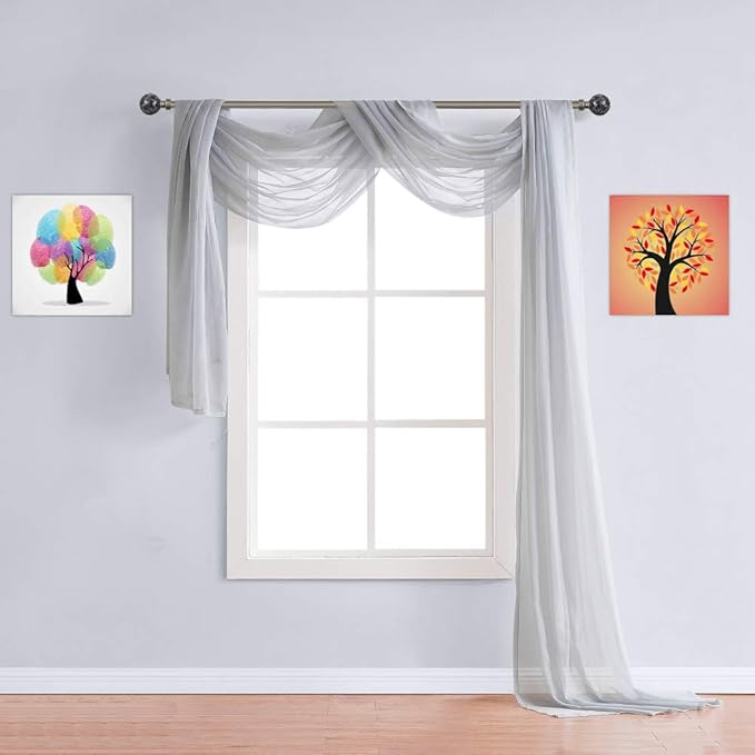 Warm Home Designs Wedding Arch Draping Fabric Bundle Has 2 144 Inch (12 Feet) Scarves in Grey Silver Fabric for Ceremony or Wedding Decoration. AD Silver & Silver 144”
