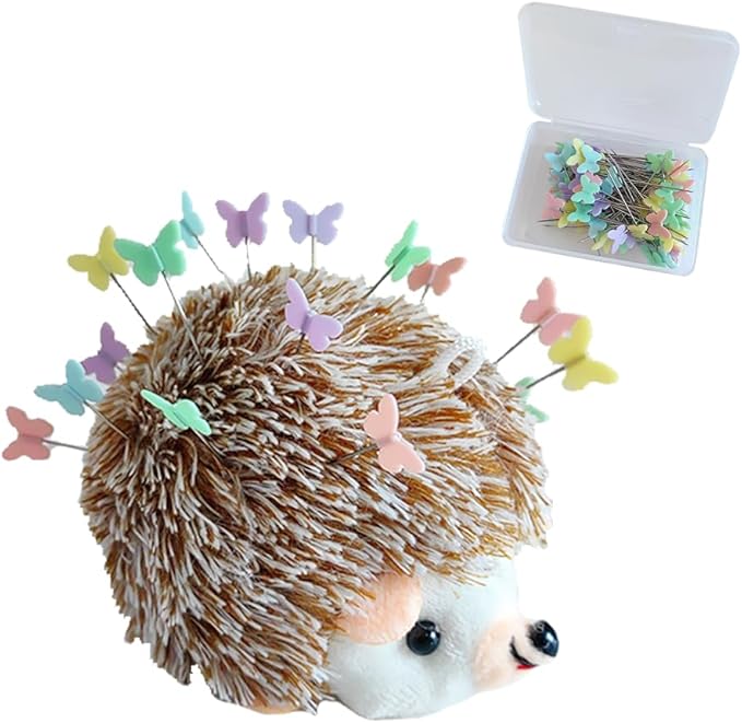 Hedgehog Pin Cushion Sewing Kit with 100 Colored Pins,Pin Cushions Sewing Accessories and Supplies Flat Head Straight Pins Needle Cushions Holder