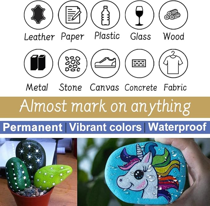 Overseas Paint Marker Pens - 24 Colors Permanent Oil Based Paint Markers, Medium Tip, Quick Dry and Waterproof Assorted Color Paint Pen for Metal, Wood, Plastic, Stone, Mugs, Canvas, Glass, Art Craft