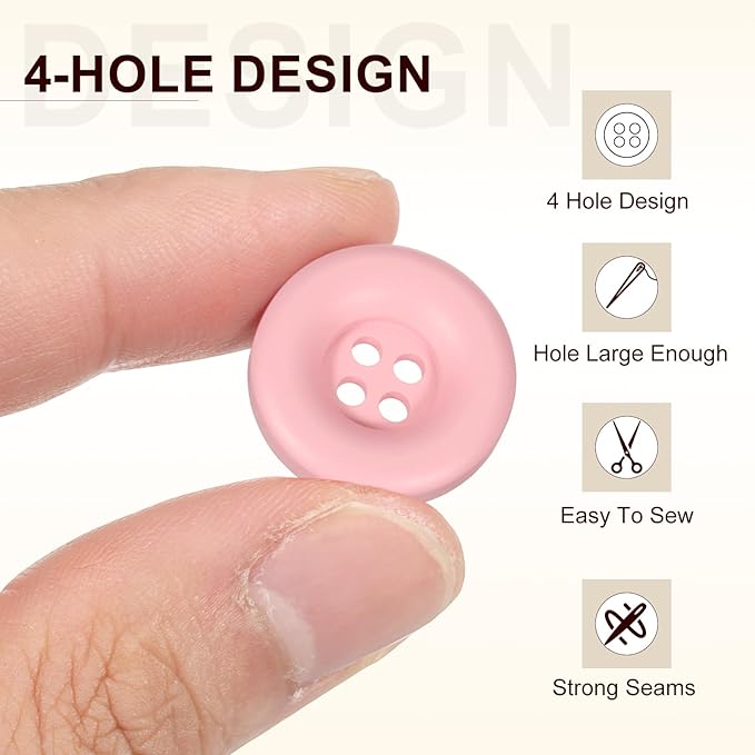 HARFINGTON 50pcs Sewing Button 20mm (3/4 Inch) 4 Holes Resin Thickened Round Crafting Replacement Buttons for Clothing DIY Crafts Decoration, Pink