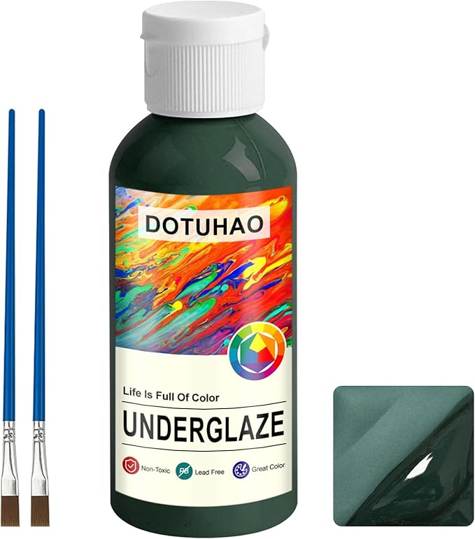Underglaze, Green Underglaze for Ceramics, Pottery Glaze, Concentrated Ceramic Glaze, Low Fire Glaze for Ceramic and Pottery Painting, Ideal for Art Projects (Green,60ml)