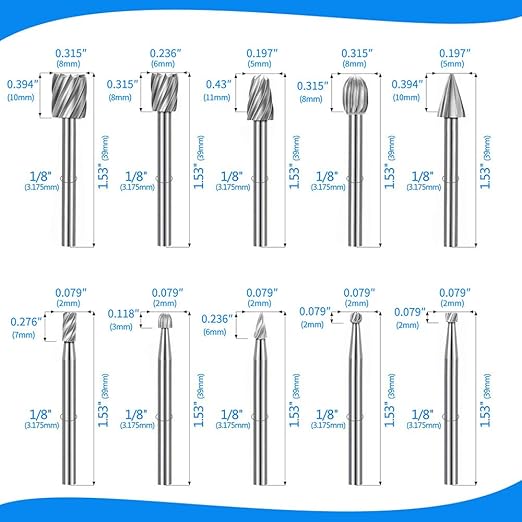 Carving Bits Wood Engraving Router Bit with 1/8"(3mm) Shank, 20Pcs HSS Different Burr Set to Meet Your Different Needs, Durable Rotary Tools Accessories for DIY Woodworking, Carving