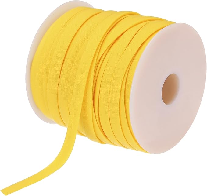 MECCANIXITY 1/4 Inch Double Fold Bias Tape Polyester Continuous Bulk Bias Tape for Sewing,Seaming Quilting Hemming Binding Crafts (Yellow 25 Yards)