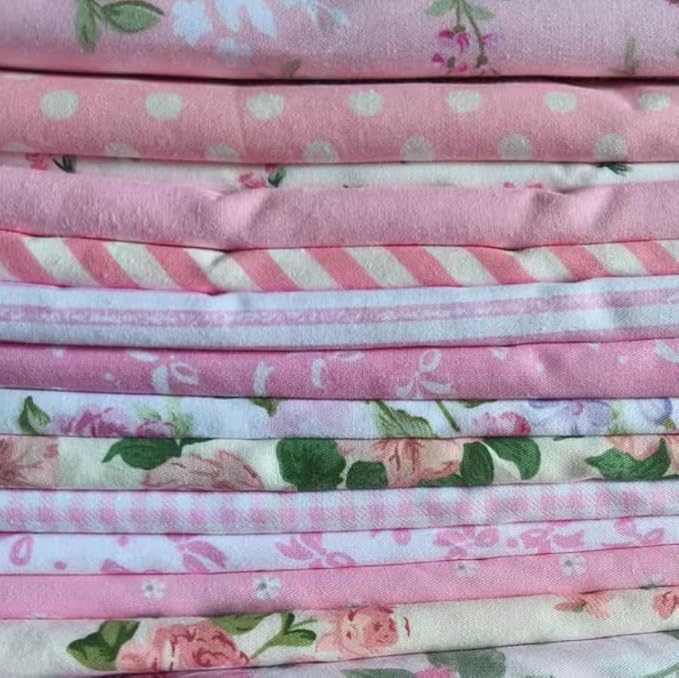 14Pcs 9.8" x 9.8"(25 * 25CM) Cotton Fabric DIY Making Supplies Quilting Patchwork Fabric Fat Quarter Bundles DIY for Quilting Cotton Patchwork Cushions (14pcs Pink, 9.8" x 9.8")