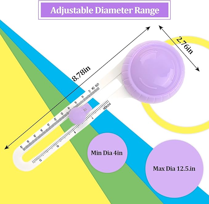 Circle Paper Cutters，Adjustable Rotary Circle Cutter，Circular Cardboard Circle Cutter with 3 Replaceable Blades, Trimmer Scrapbooking Tools，DIY Craft Cutting Tools Purple