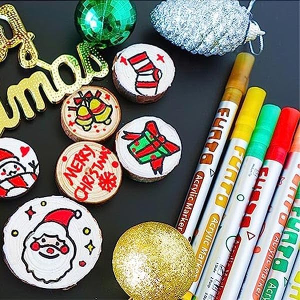 Funto Acrylic Paint Pens for Rock Painting, Fabric, Wood, Canvas, Metal, Ceramic, Glass, 12 Colors Paint Marker Set, Non-Toxic, Quick Drying