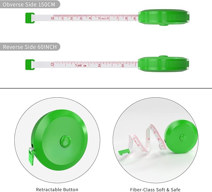 DiCUNO 60-Inch 1.5 Meter Soft and Retractable Tape Body Tailor Sewing Craft Cloth Dieting Measuring Tape (3 Pcs of Green with Soft Tape)