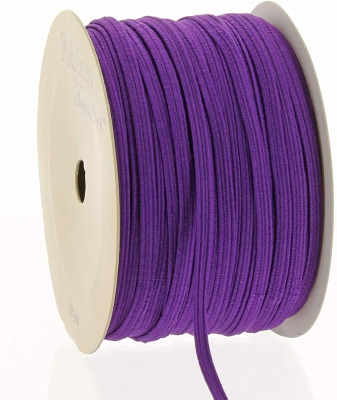 1/8" Width Skinny Elastic Band - Braided Cord - Purple 25 Yards - USA Warehouse