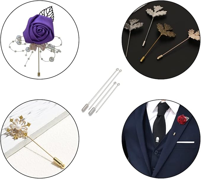 Metal Brooch Stick Pins with Stopper Ends Safety Copper Long Needle Eye Pins for Men Women Suit Tie Hat Scarf DIY Jewelry Accessories, Silver 20pcs 50mm & 20pcs 70mm